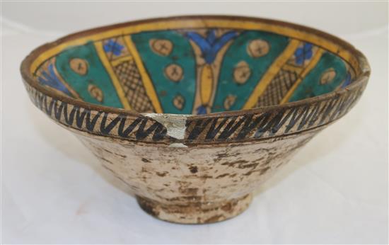 A Berber polychrome pottery bowl, diameter 27cm, slight old damage